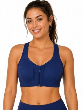 KNIX Catalyst Front Zip Sports Bra Blue High Impact Racerback Wireless Size 2